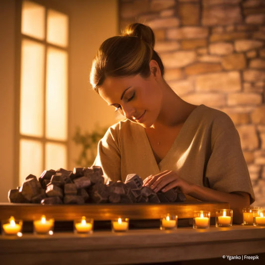 Frau mit heißen Steinen