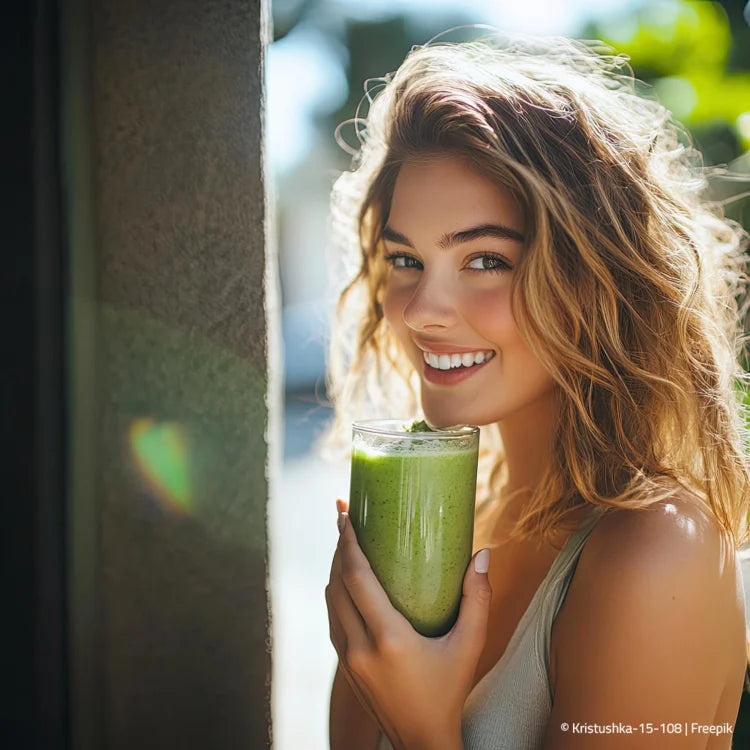 Frau mit grünem Smoothie