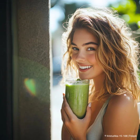 Frau mit grünem Smoothie