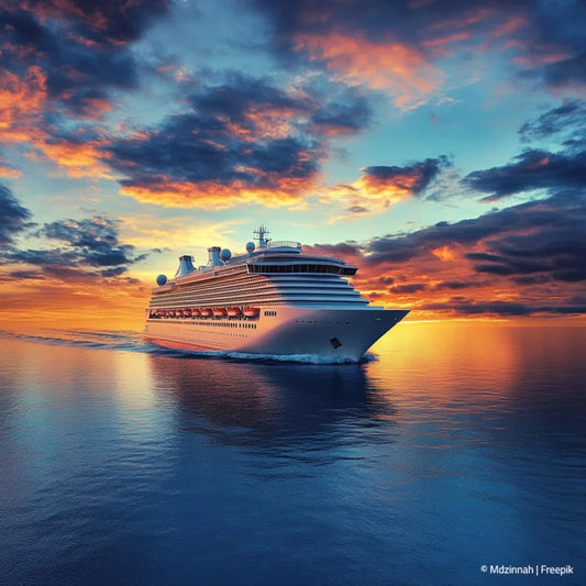 Kreuzfahrtschiff im Sonnenuntergang