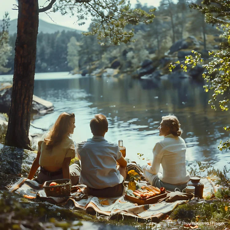 Ein Gruppe Personen -Picknick am See