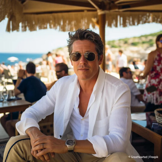 Mann im Restaurant am Strand