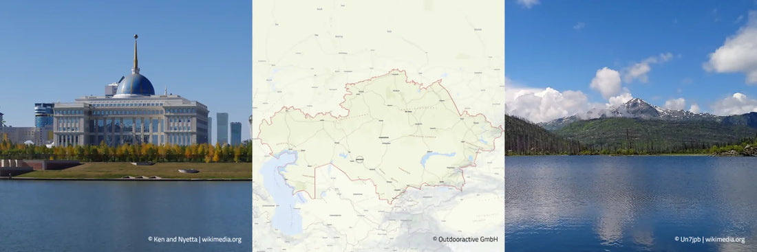 Landkarte Kasachstan und Landschaftsbilder