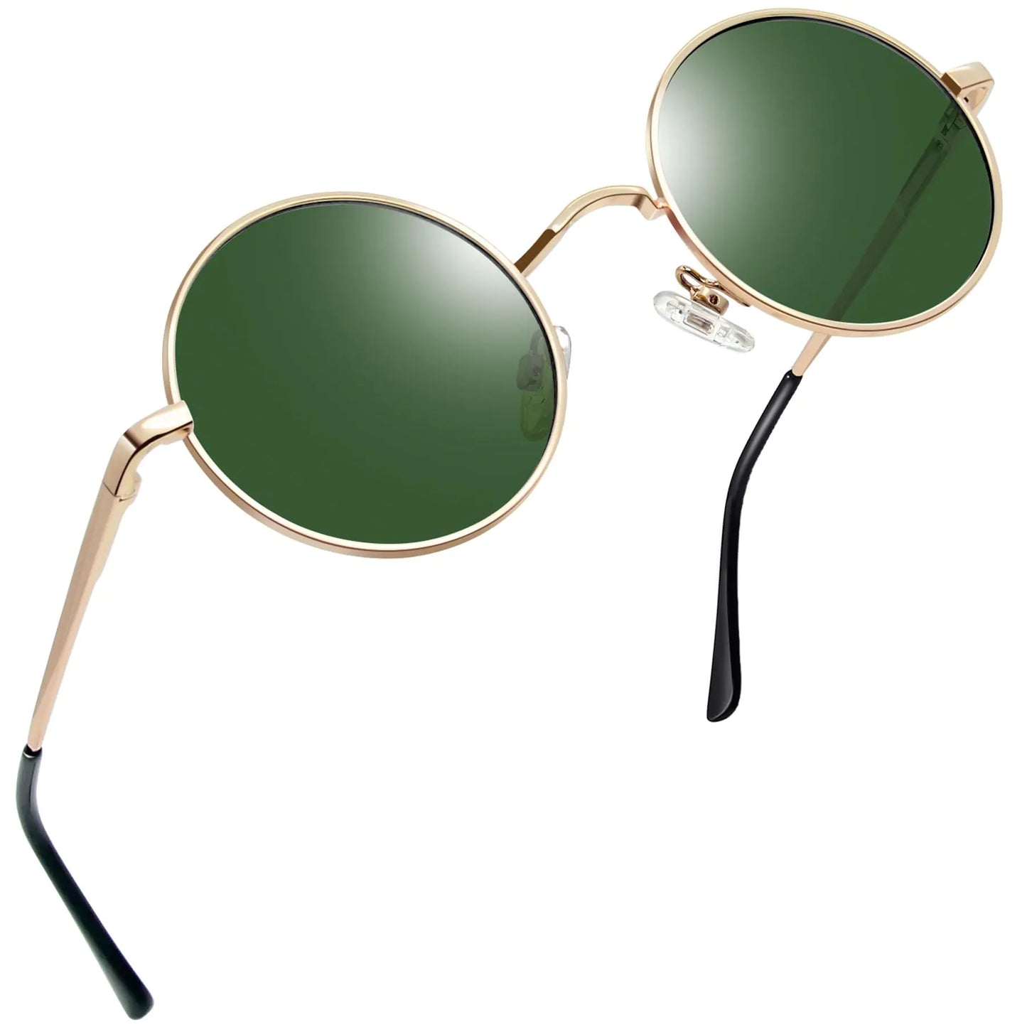 Runde Vintage Sonnenbrille Gold Grün – Metall, Polarisiert, UV-Schutz