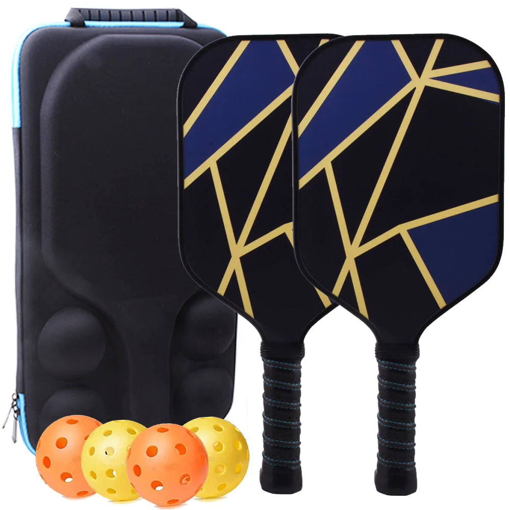 Premium Carbon-Faser Schläger-Set schwarz mit muster und gelb orangen bällen
