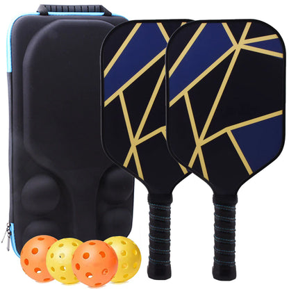 Premium Carbon-Faser Schläger-Set schwarz mit muster und gelb orangen bällen