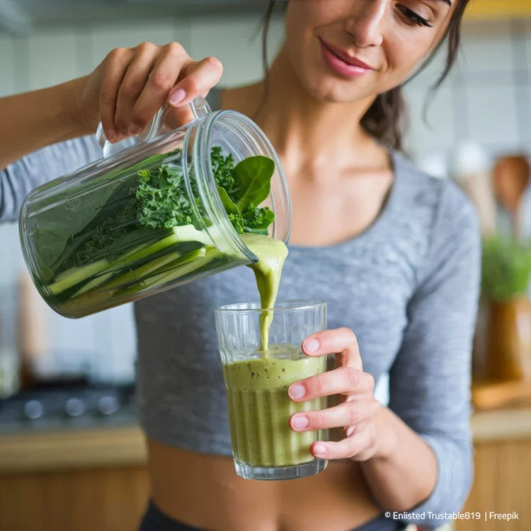Frau mit grünem Smoothie