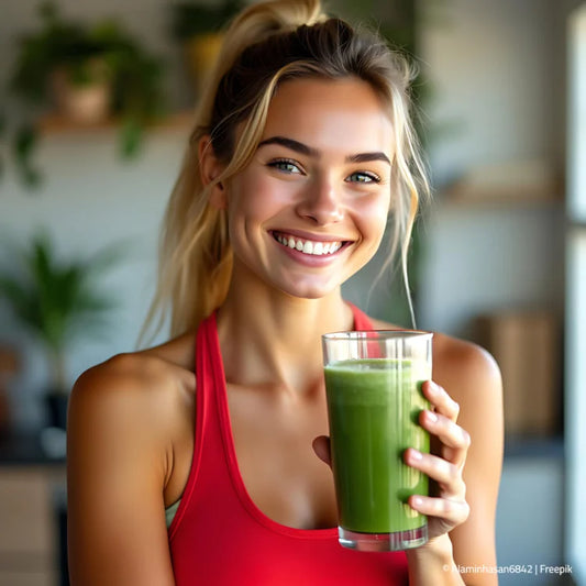 junge Frau mit grünem Smoothie