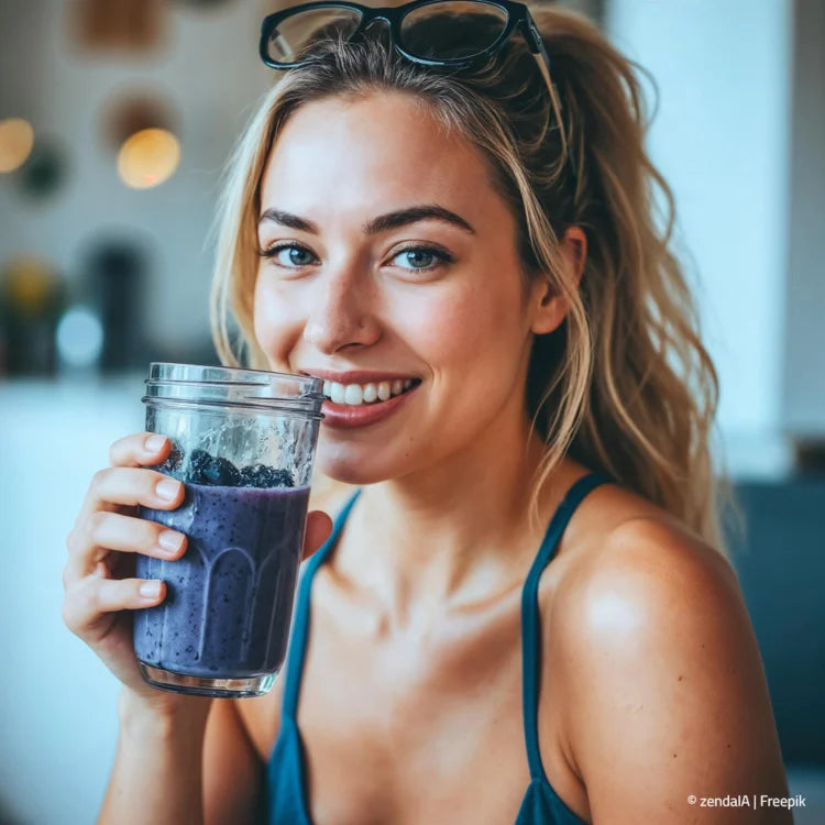 junge Frau mit Beeren-Smoothie
