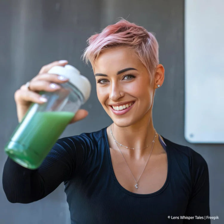 Frau mit grünem Smoothie